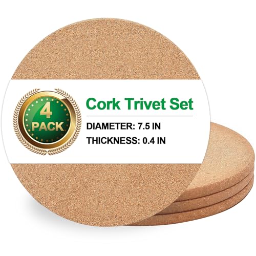 NIJIALGEXPY Cork Trivet Set - 4 Pack, 7.5 Inch Heat Resistant Hot Pads