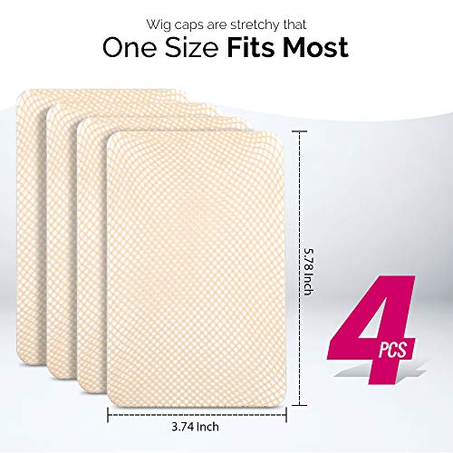 FANDAMEI Light Brown Mesh Wig Caps, 4 Pack Closed End Hair Net Liners