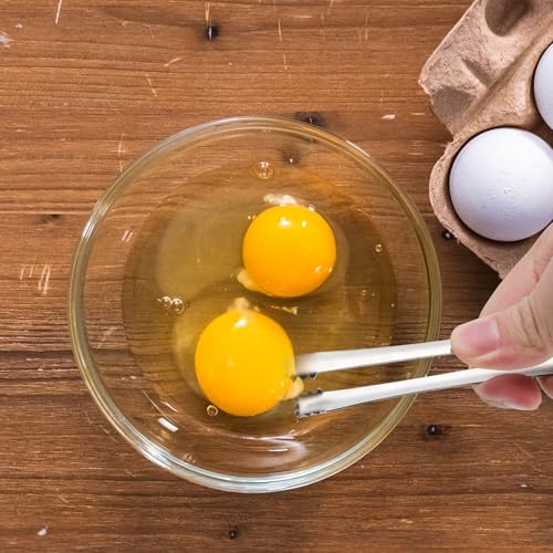 BOXOB Egg Chalaza Removal Tool Set - 2pcs Stainless Steel Tongs, Black/Silver