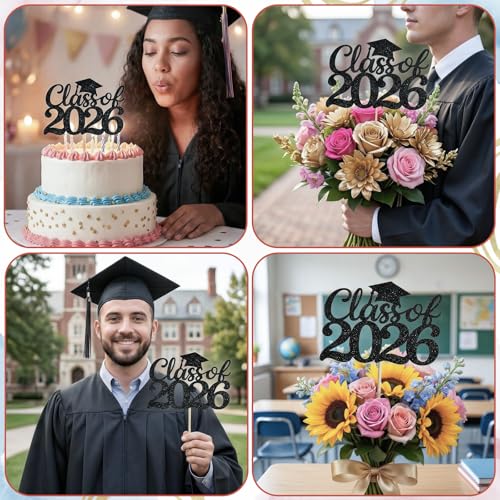 Class of 2026 Graduation Cake Toppers & Centerpieces - 12PCS