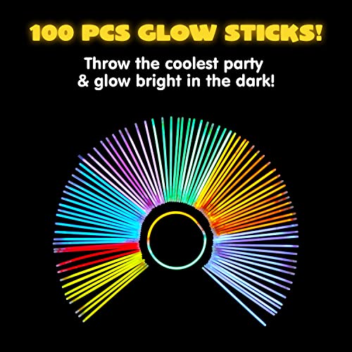 JOYIN 100 Pcs 8" Glow Sticks Bulk Party Favors with Bracelet Connectors