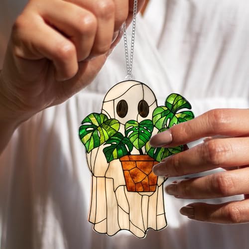Ghost Plant Stained Glass Suncatcher - Acrylic Halloween Hanging Ornament