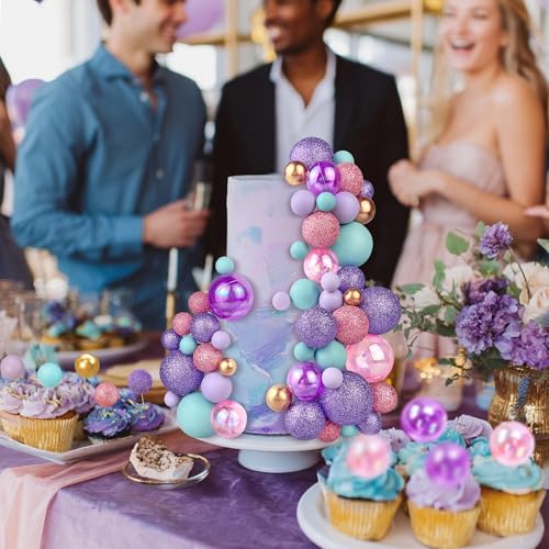 50PCS Pink Blue Purple Macaron Ball Cake Toppers for DIY Baking & Wedding Decor
