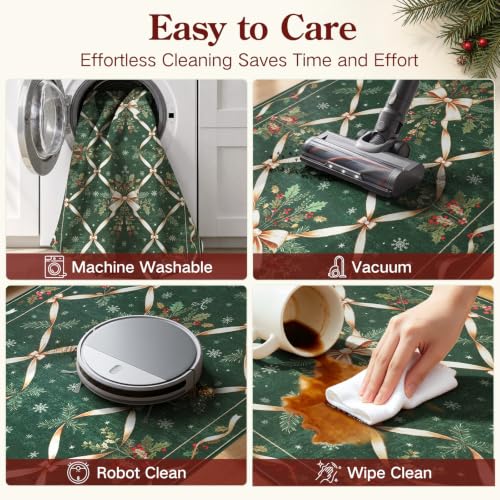 Evergreen Gold Christmas Runner Rug 2ft x 10ft Washable Non-Slip Holiday Decor