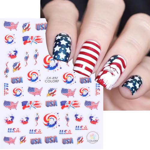 POWPOP 6PCS Patriotic 4th of July Nail Art Stickers & Decals