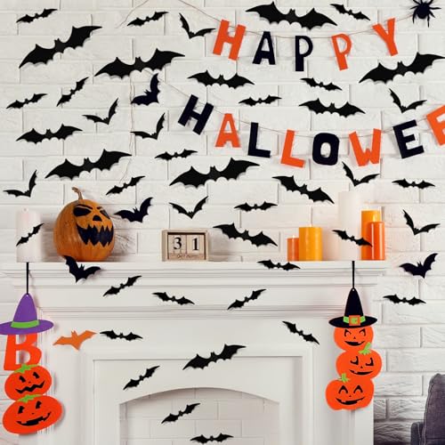 36 Pcs Halloween Bat Wall Stickers - Realistic 3D PVC Decor