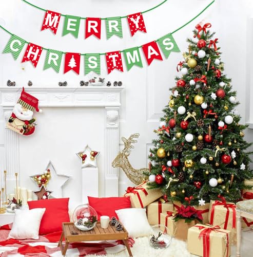 Merry Christmas Banner - Red Green Hanging Decoration, 6.15x5.12in