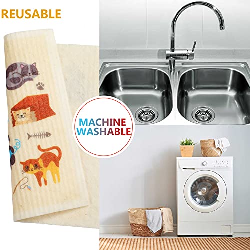 Geiserailie 6 Pack Cat Dishcloths - Reusable Kitchen Towels