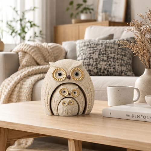 Handcrafted Owl Family Figurine - Decorative Resin Statue Gift