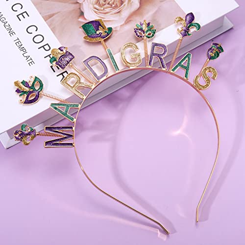 Mardi Gras Headband Carnival Party Hair Accessory with Mask and Fleur De Lis