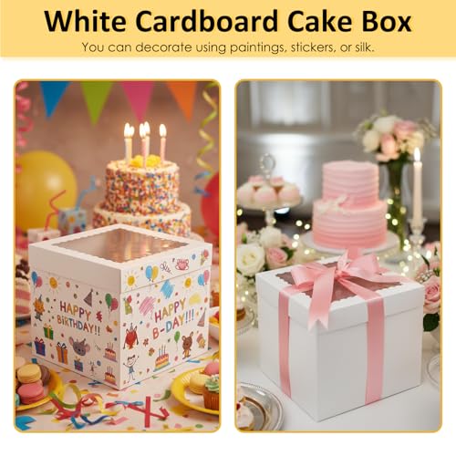 Moretoes 3 Pack 12x12x10 Cake Boxes with Boards & Window