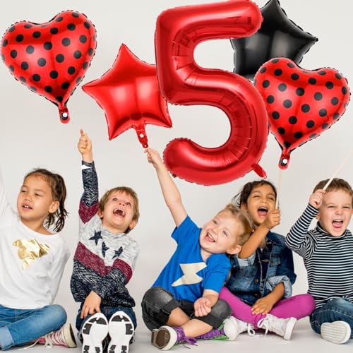 40-Inch Red Number 5 Balloon Set with Heart-Shaped Balloons