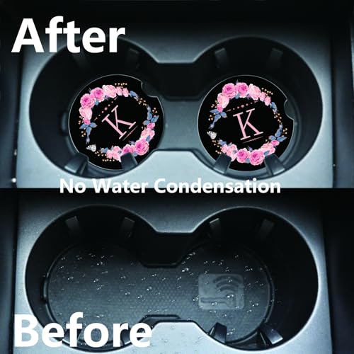 K Letter Car Coasters - 2pcs Absorbent 2.75" Cup Holder Accessories