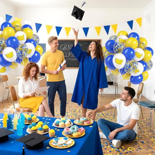 Blue Yellow White Balloon Kit 60pcs 12inch Latex Party Balloons with Print & Confetti