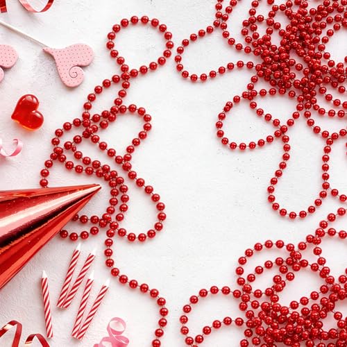 Bechumes Red Bead Necklaces 12-Pack 33-Inch Mardi Gras Party Supplies