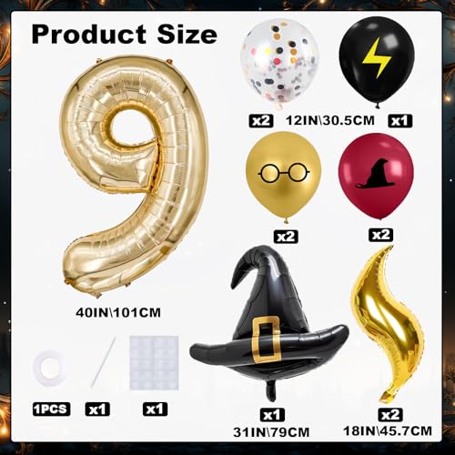 40-Inch Number 9 Magic Wizard Party Balloon Set - Sparkle Theme Decor