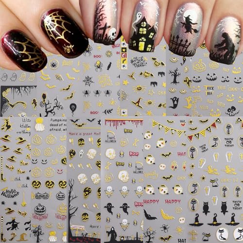 12 Sheets Halloween Nail Stickers 3D Self-Adhesive Decals Pumpkin Ghost