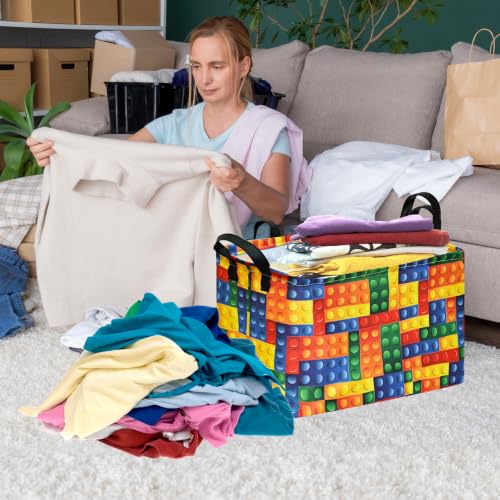 Colorful Building Brick Print Toy Storage Basket - Collapsible Toy Chest