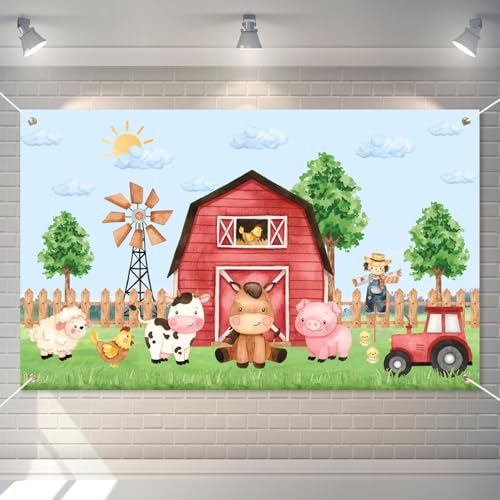 Farm Birthday Backdrop Banner - 3x5 Ft Barnyard Animal Decor
