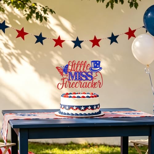 Little Miss Firecracker Glitter Cake Topper - 4th of July Decor