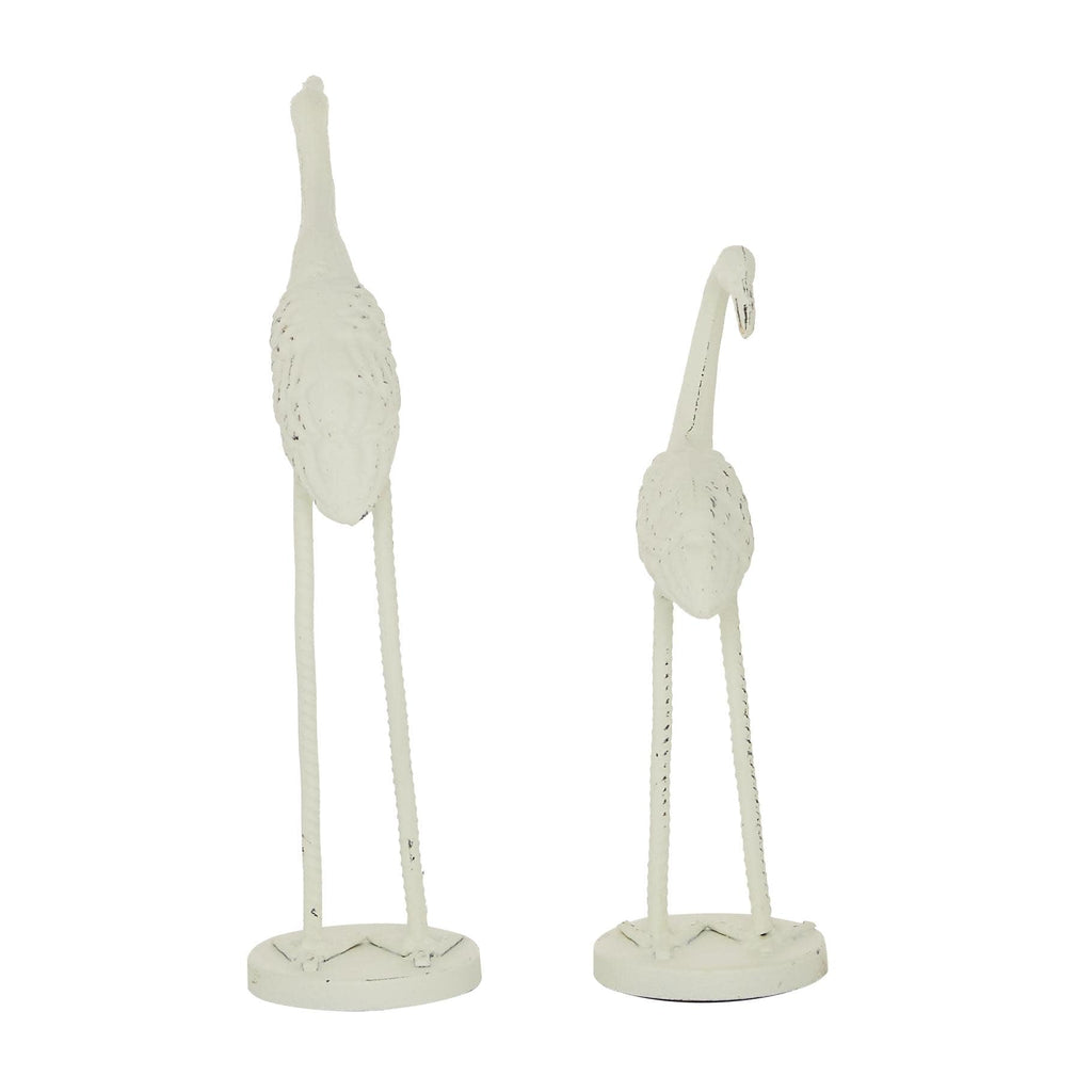 Deco 79 Metal Bird Decorative Sculpture Home Decor Statues, Set of 2 Accent Figurines 10", 12"H, White