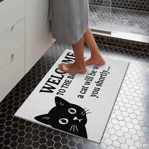 Black Cat Welcome Door Mat - Funny Indoor & Outdoor Mat, 17x30