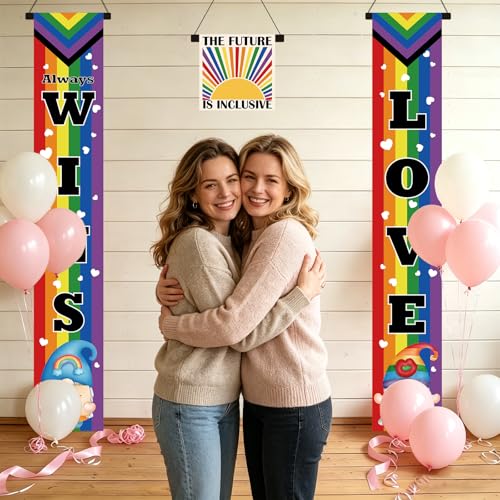 Pride Month Porch Banner Set - 3 Rainbow Signs for Outdoor Decor