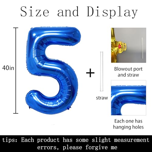 40 Inch Dark Blue Number 5 Foil Balloon for Birthday & Parties