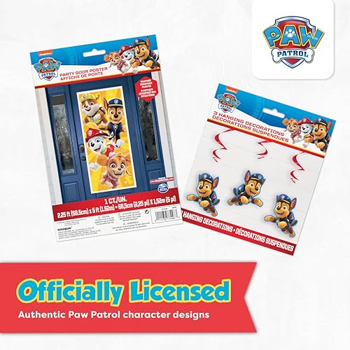 Paw Patrol Birthday Decorations - Door Poster & Hanging Swirls