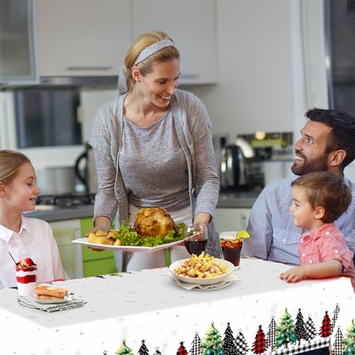 Christmas Disposable Plastic Tablecloth 54x108 Inch - Tree Pattern, 2 Pack