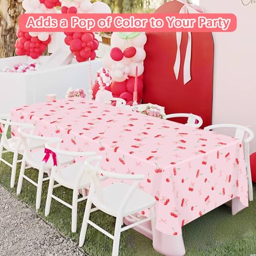 Cherry-Themed Tablecloths for Birthday Parties - 3 Pack, 54 x 108 Inch