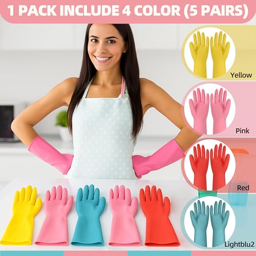 Xgunion Reusable Rubber Cleaning Gloves - Medium, 5 Pairs Non-Slip Set