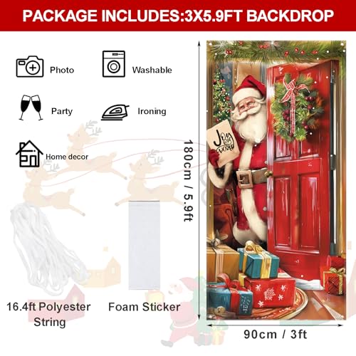 Christmas Santa Door Cover Decoration - 35.4 x 72.8 Inches Banner