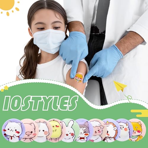 120 Pcs Kids Bandages, 10 Styles Cute Cartoon Adhesive Bandages Breathable Round Colorful Vaccination Bandage Adhesive Dot Kids Bandage for Minor Cuts, Scrapes, Wounds, 0,9 Inch