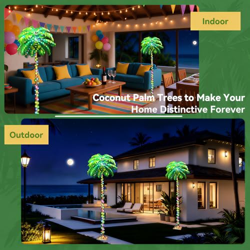 Color Changing 6FT Outdoor Palm Tree Lights with Remote Control and Coconuts