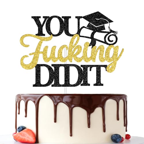 Congrats Grad Cake Topper - Gold Glitter Class of 2026 Decoration
