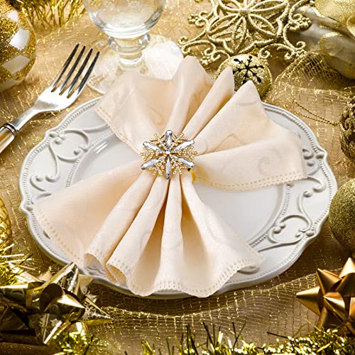 48 Pieces Christmas Snowflake Napkin Rings Gold Rhinestone Holders - Variation 48
