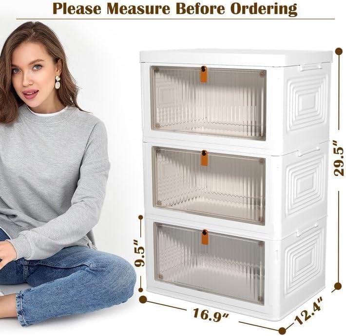 YFXCVSL 35QT Stackable Plastic Storage Bins with Lids - Extra Large Collapsible Containers with Wheels | White