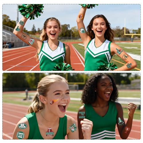 Gameza Green Team Spirit Temporary Tattoos - 156 Pcs Glitter Football Party Favors