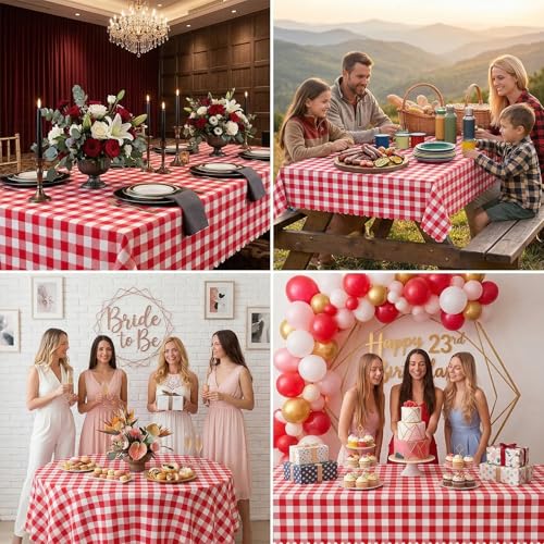 2 Pack Red Gingham Tablecloths - Waterproof 54x108 Inch Covers