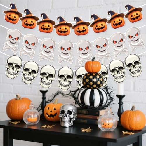 Cute Halloween Banners Set - 4pcs Pumpkin Ghost Skull Decor
