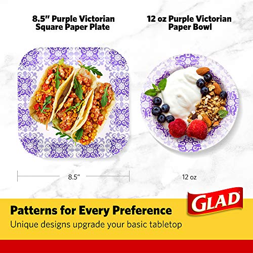 Glad 12 oz Purple Victorian Disposable Paper Bowls - Heavy Duty & Soak-Proof, 20 Count