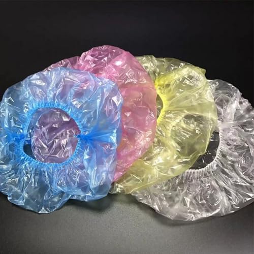 100PCS Disposable Clear Plastic Shower Caps - Large Waterproof Hair Caps
