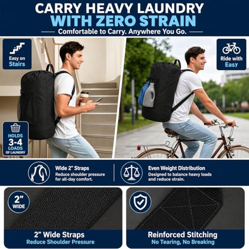 Durable Laundry Backpack Bag with Adjustable Straps & Mesh Pocket