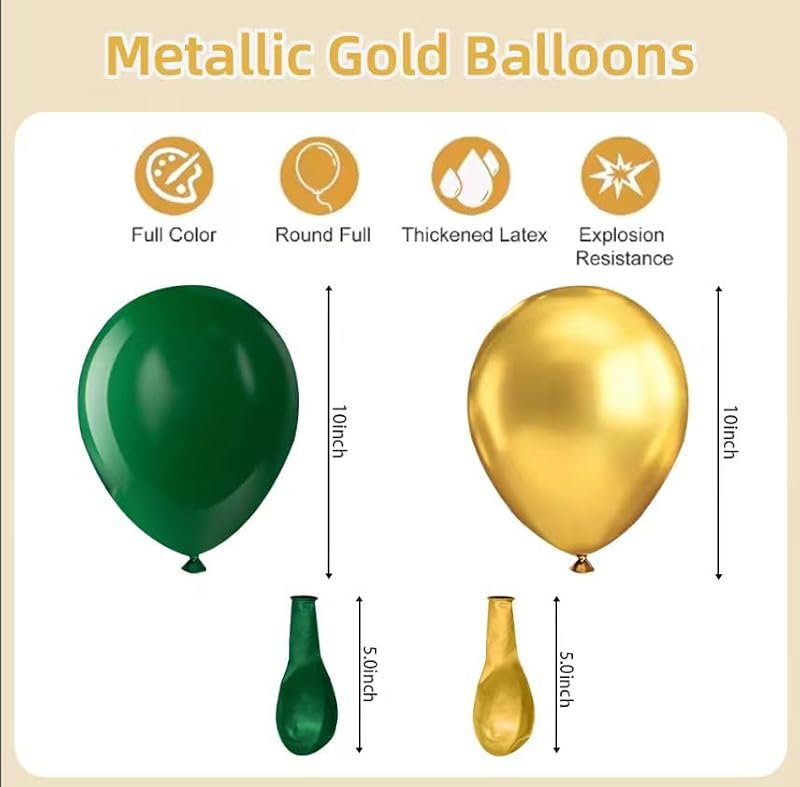 Green and Gold Balloons Set - 67 Count 10 Inch Latex for Events