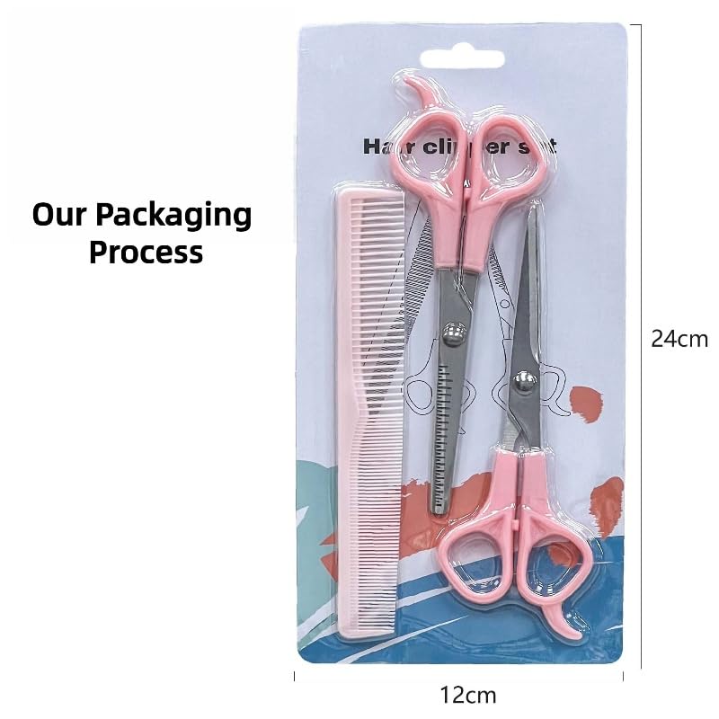 TIKMNO Pink Stainless Steel Hair Cutting Shears Set 6.7 Inch with Thinning Scissor and Comb