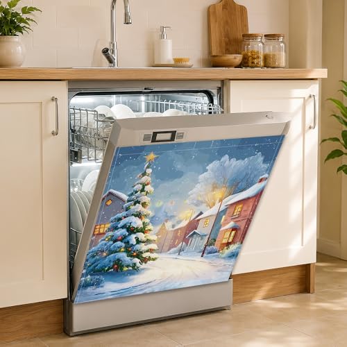 Winter Snow Christmas Tree Dishwasher Magnet Cover 23x26 Inch - Kitchen Decor, Appliance Scratch Cover, Easy Reusable Install
