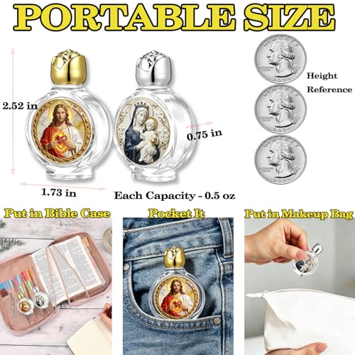 Zivosely 2-Pack Glass Holy Water Bottles with Sacred Icon Prints