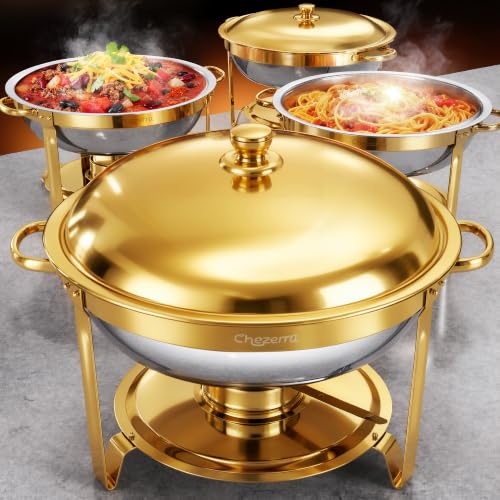 Gold 4 Pack 5.5 QT Round Stainless Steel Buffet Chafing Dishes