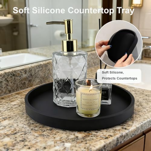 Yudevey 9-Inch Round Silicone Bathroom Vanity Tray - Matte Black